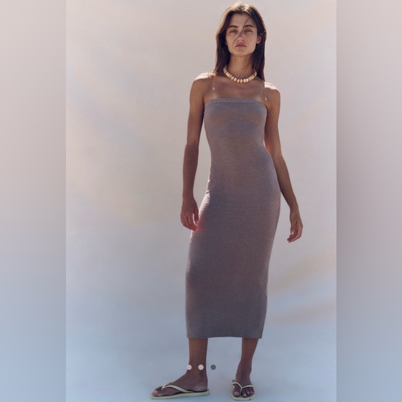 Free People Lottie Solid Sweater Dress Set in Mushroom Woods NWT Sz S - Picture 2 of 4